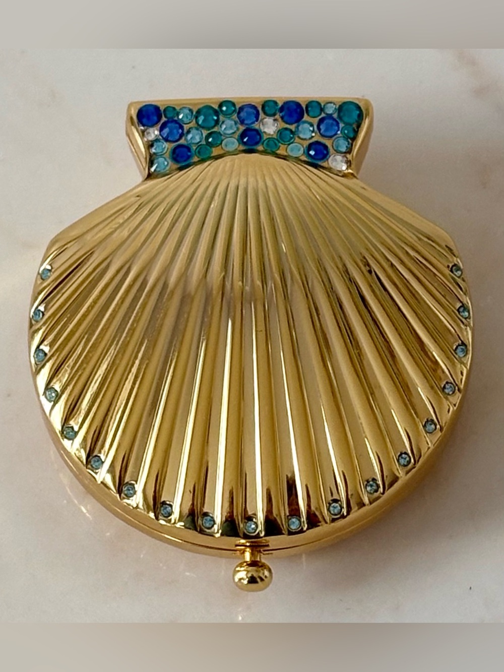 2014 Estée Lauder Lucidity Gold Shell Compact with Blue Crystal Accents - Rare!